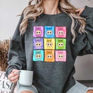 Labubu Anime Sweatshirt, Kawaii Chibi Character Sweatshirt, Matching Cute Friends Pullover Sweatshirt , Cartoon Doll Graphic Sweatshirt