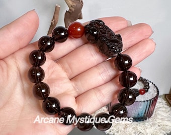Smoky Quartz Bracelet with PiXiu Charm - Crystal Jewelry