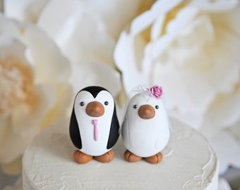 Custom Penguin Wedding Cake Topper: Bride & Groom