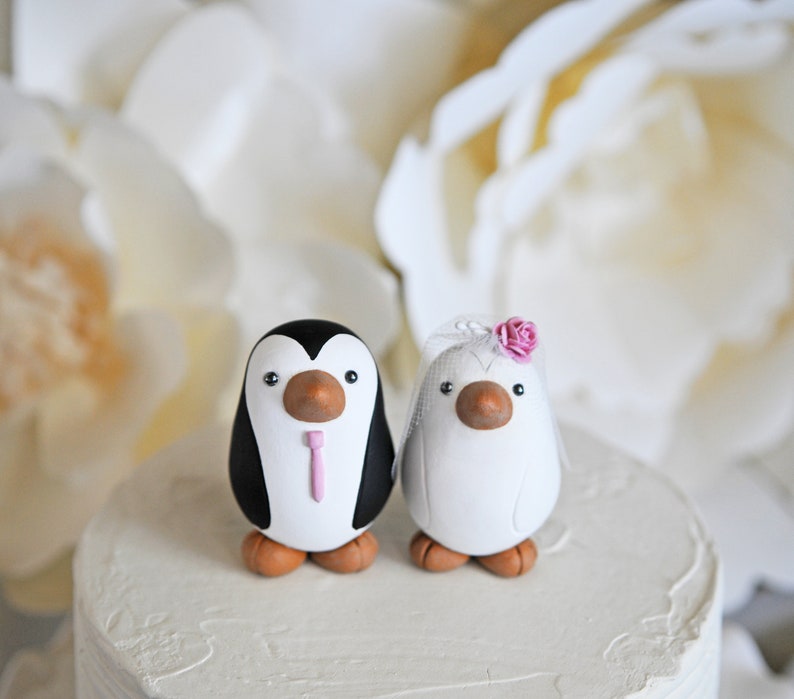 Custom Wedding Cake Topper Penguin Cake Topper Small image 1