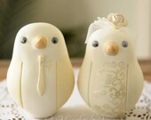 Custom Wedding Cake Topper - grande main peint oiseaux d'amour bouquet peint