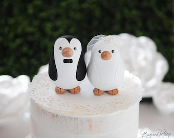 Personalized Penguin Wedding Cake Toppers – Medium Bride and Groom
