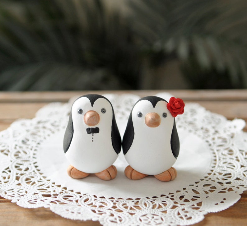 Custom Wedding Cake Topper Penguin Cake Topper Small image 2