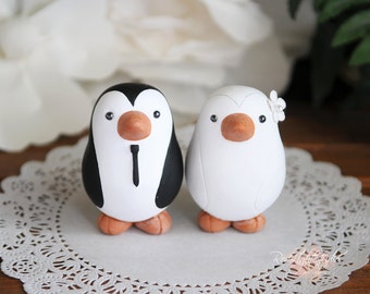 Custom Penguin Wedding Cake Toppers – Medium Bride and Groom