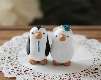Custom Penguin Wedding Cake Topper: Bride & Groom