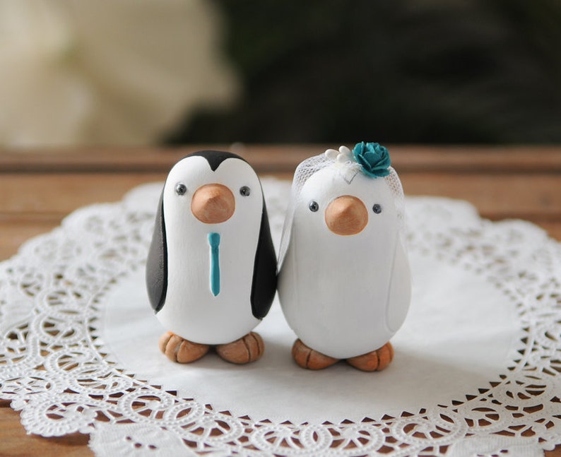 Custom Wedding Cake Topper Penguin Cake Topper Small image 4