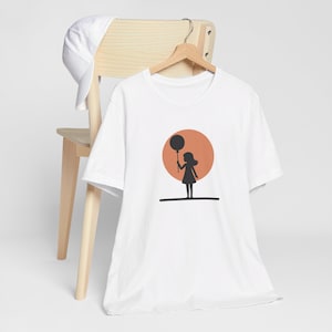 Girl with Balloon Silhouette, Elegant and Minimalist Art, Unisex Jersey Short Sleeve Tee