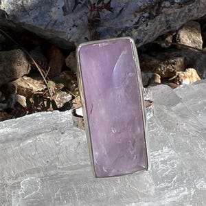 Size 10.5 Rectangular Amethyst and Silver Ring Handcrafted in Nevada
