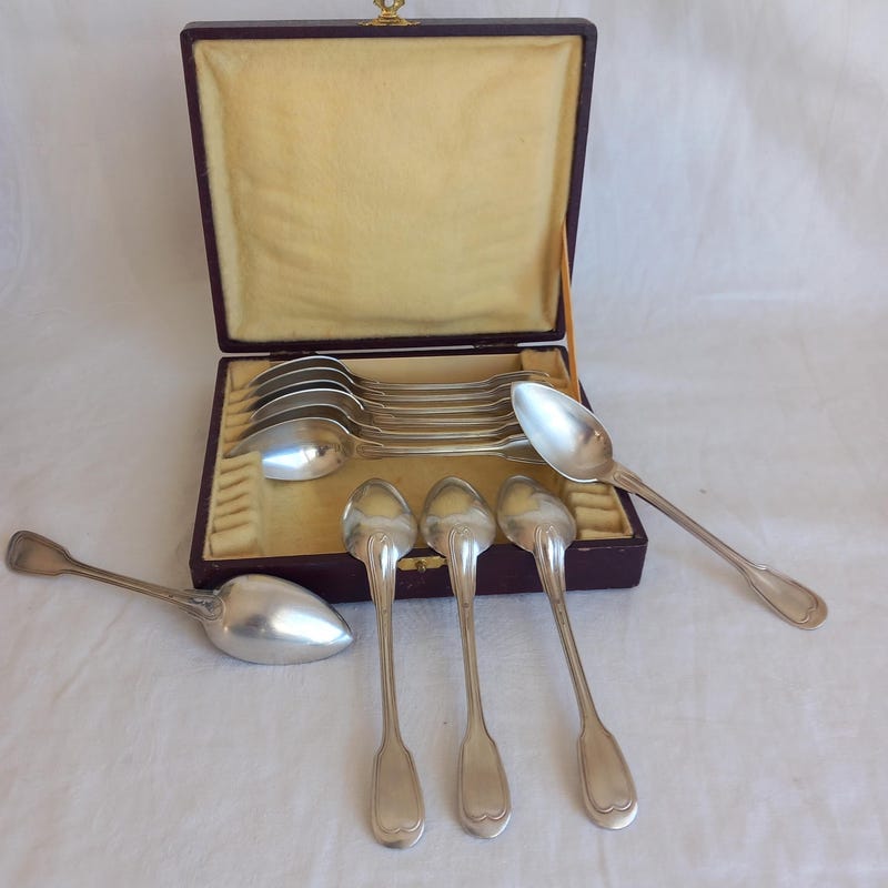 TRES RARE Christofle suite de 9 fourchettes à dessert en métal argenté monogramme RL Poinçon Christofle vintage Made in France 1844/1935 - France