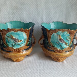 Petit Pot Ou Cache-pot En Tôle Peinte Ancien, Décor Oiseau (Bon état)