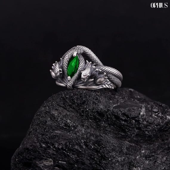 Silver Ring of Aragorn Barahir Ring LOTR Lover Gift Wedding Ring for Women Two Serpents Emerald Ring Men Valentine Gift for Boyfriend Etsy