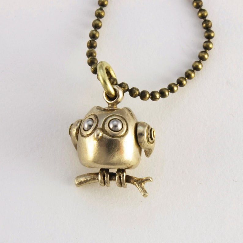 Owl necklace small STEELY OWL solid brass Etsy