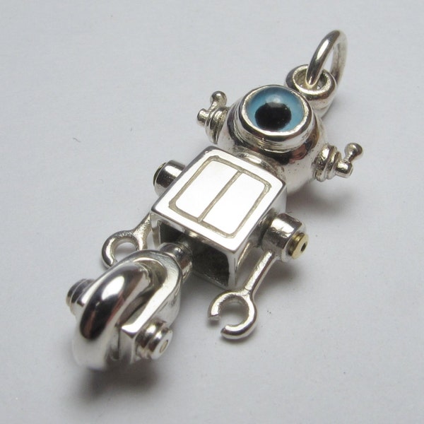 Steampunk robot necklace WHEELYBOT sterling silver free shipping