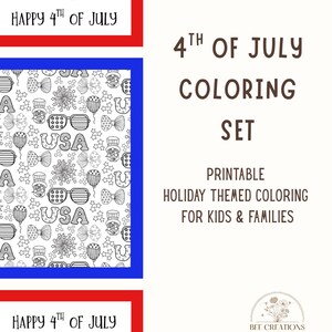 4th of July Coloring Pages for Kids – Printable Patriotic Activity Pack – 5 Fun Independence Day Designs – Instant Download PDF