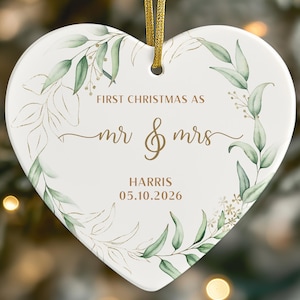 Personalized Mr & Mrs Ceramic Christmas Ornament: First Christmas Married