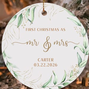Personalized Mr & Mrs Ceramic Christmas Ornament: First Christmas Married