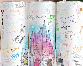 Disney Castle Tumbler, Disney Character Autograph Tumbler, Character Autograph Tumbler, Disney Princess Tumbler, 20oz Disney Tumbler Gifts