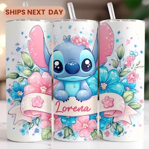 Personalized Floral Alien Stitch Tumbler: 20oz Skinny Travel Mug