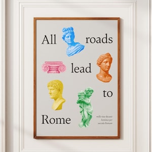 Poster statue antique de Rome | Design graphique Cool Girl cadeau mythologie | Décor de dortoir unique et coloré | Souvenir du Colisée d'Italie | Musée grec