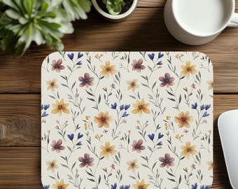 Watercolor Wildflower Mouse Pad: Botanical Print Desk Decor