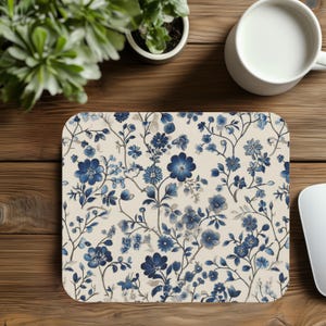 Embroidered Floral Mouse Pad, Vintage Blue Deskmats, Gaming Mouse Pad,  Desk Accessories, Large Mouse Pad, Home Office Decor, Cute Desk Mat