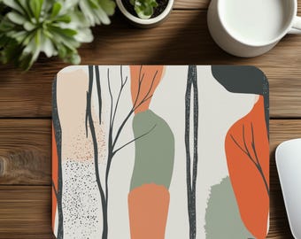 Rectangle Mouse Pad, Minimalist Abstract Forest Design, Office Desk Accessory, Gift for Nature Lover, Christmas Gift for Coworker