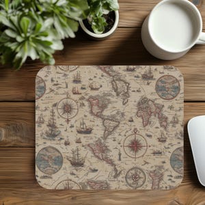 Vintage World Map Mouse Pad, Antique Map Desk Mat, Retro Cartography Office Accessories, Computer Mousepad, Christmas Gift for Coworker