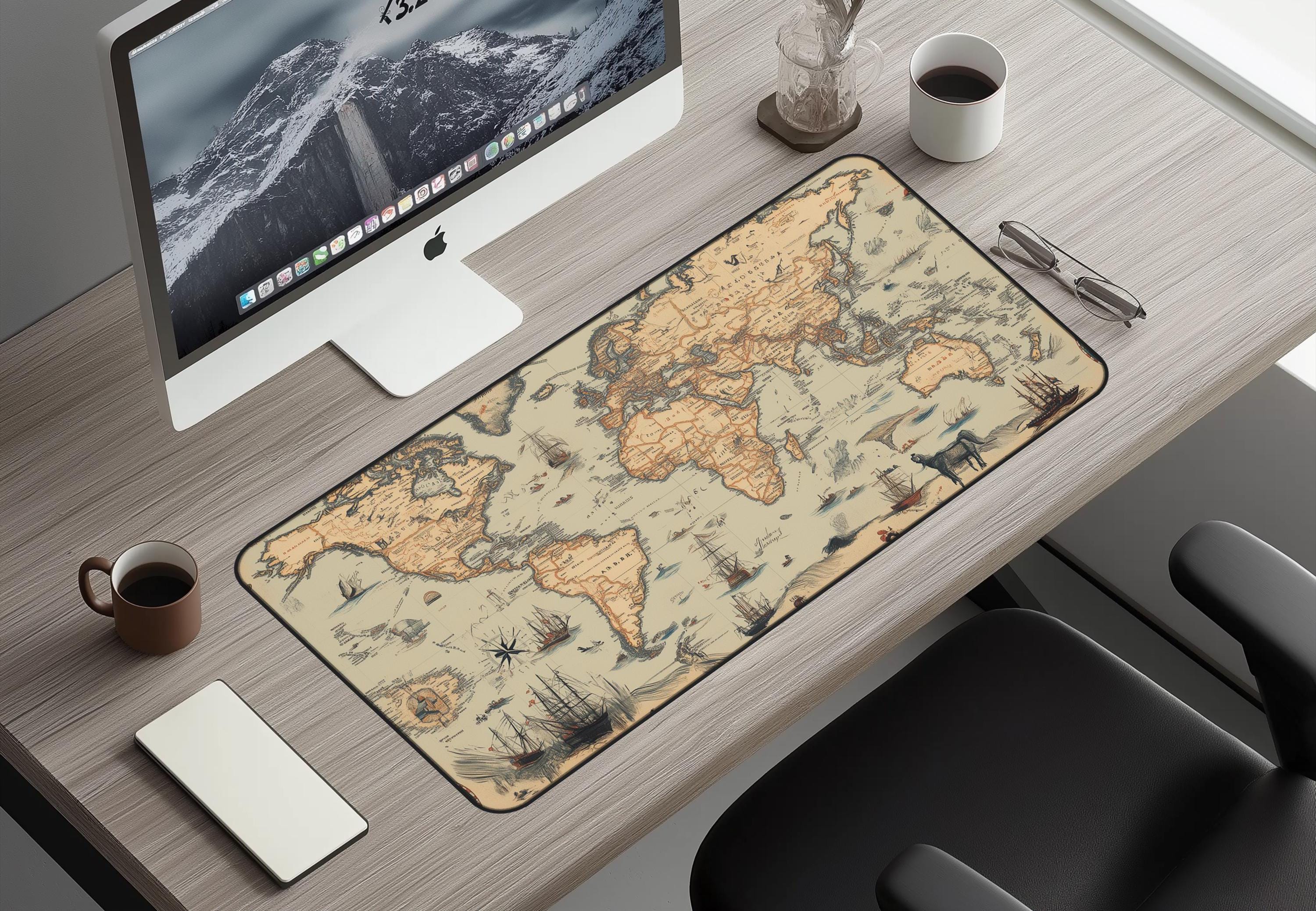 Vintage World Map Desk Mat: Extended Mouse Pad, Office Decor - Etsy