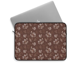 Floral Laptop Sleeve, Brown Botanical Pattern, Padded Notebook Case