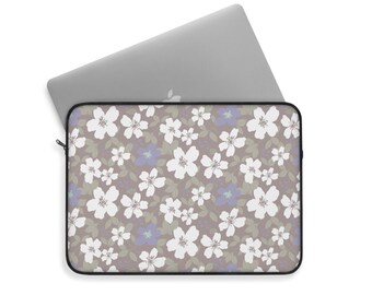 Floral Laptop Sleeve, Blue and White Flowers, Protective Tech Cover