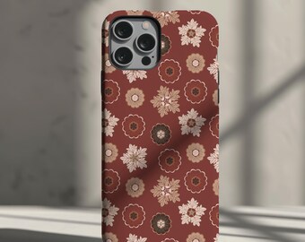 Coquette Floral iPhone Case, Red Rosette Motifs, Vintage Cover