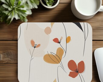 Rectangle Mouse Pad, Abstract Floral Composition, Modern and Minimalist Design, Desk Decor Accessories, Christmas Gift for Coworker