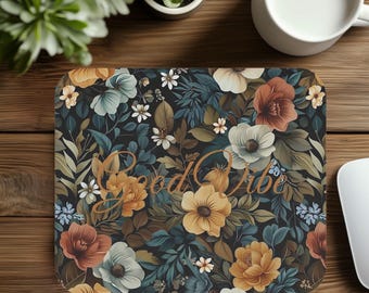 Floral Mouse Pad: Dark Cottagecore Desk Mat, Good Vibe Decor