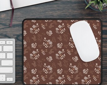 Floral Mouse Pad, Beige Petals on Red, Botanical Desk Accessory