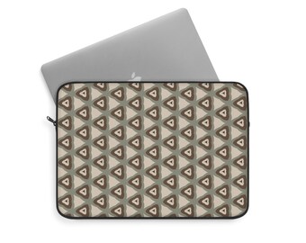 Geometric Laptop Sleeve, Green & Brown Pattern, Chic Trendy Briefcase