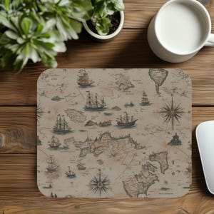 Vintage World Map Mouse Pad, Antique Map Desk Mat, Retro Cartography Office Accessories, Computer Mousepad, Christmas Gift for Coworker