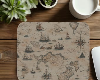 Vintage World Map Mouse Pad, Antique Map Desk Mat, Retro Cartography Office Accessories, Computer Mousepad, Christmas Gift for Coworker