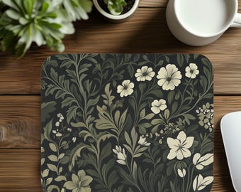 Dark Cottagecore Floral Mouse Pad: Vintage Art Nouveau Decor
