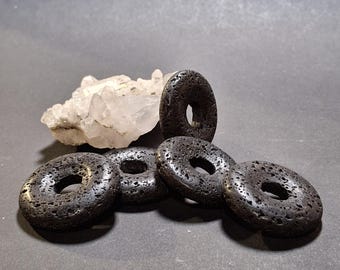 30mm Natural Black Lava Donut-- 2 to 8 piece--FACTORY DIRECT WHOLESALE Price