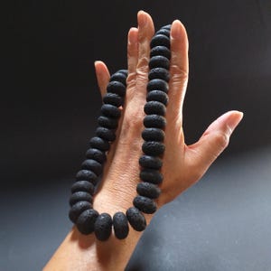 Bracciale Da Uomo Con Perline Di Lava, Nero Grigio, Ossidiana E