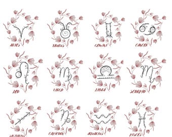 Minimalist Zodiac Symbols SVG JPG Bundle, Horoscope, Celestial (Digital Files)