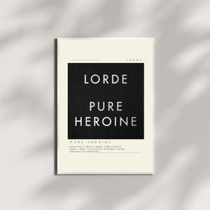 Lorde &quot;Pure Heroine&quot; Digital Poster | Lorde Art Print, Lorde Pure Heroine, Lorde Lyrics Print, Lorde Fan Gift, Album Cover Print, Music Art