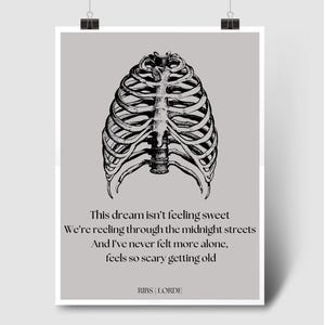 Lorde &#39;Ribs&#39; Digital Print – Lorde Inspired Print, Lorde Fan Gift, Wall Art Lorde, Lorde Art Print, Lorde Poster, Music Wall Art