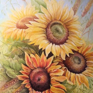Ukrainian Sunflower Bouquet: Vibrant Oil Painting for Home Dekor or Spcial Occasion. Unique Gift for Mom.