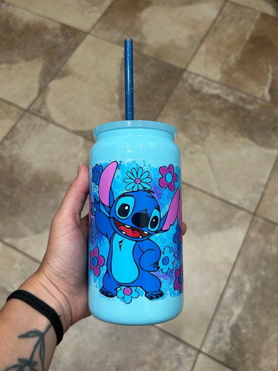 Stitch 16 Oz Glass Blue Cup - Etsy