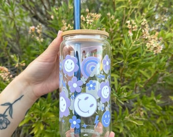 Smiley 16 oz Glass Cup