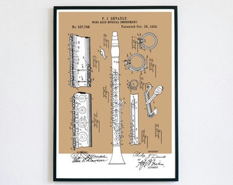Clarinet Patent Print | Printable Wall Art | Woodwind Instrument | Digital Download | Retro Polaroid Style | Decor | Vintage Music Poster