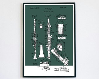 Clarinet Patent Print | Printable Wall Art | Woodwind Instrument | Digital Download | Retro Polaroid Style | Decor | Vintage Music Poster