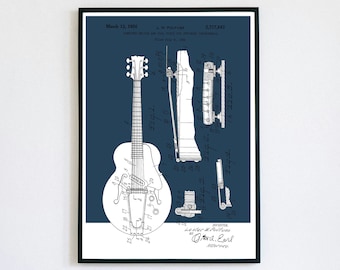 Gibson Guitar Patent Print | Musical Instrument Printable | Digital Download | Retro Polaroid Style | Room Decor | Vintage Jazz Music Poster