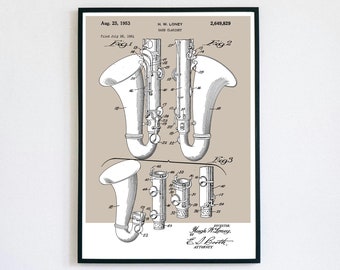 Bass Clarinet Patent Print | Printable Wall Art | Woodwind Instrument | Digital Download | Retro Polaroid Style | Vintage Music Poster